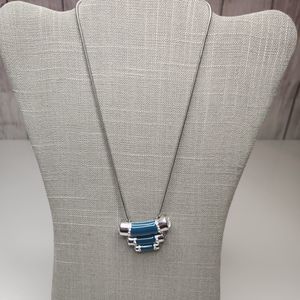 NWT Lia Sophia Silver Turquoise  Crystals Queue Pendant  Necklace 18 21 inches